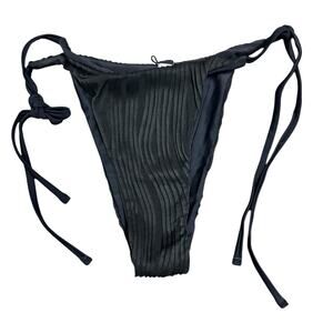 NWT Zaful Black Pleated High Cut Tie Waist Bikini Bottoms Women’s Size Small
